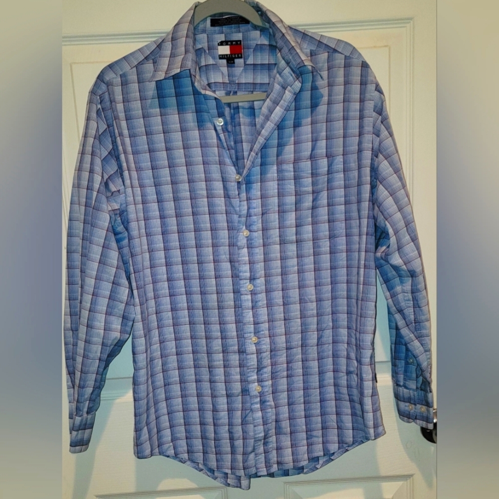 Vintage Tommy Hilfiger Size S Blue Plaid Button Up Shirt